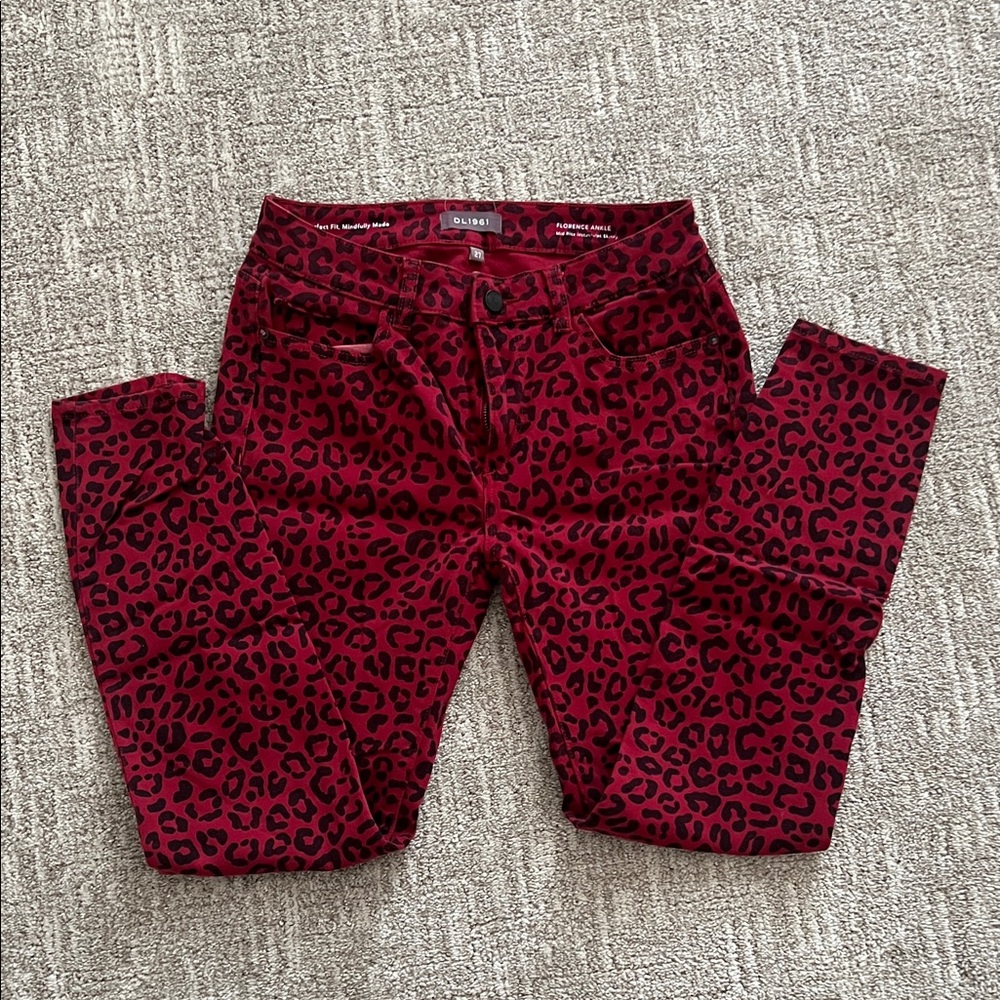DL 1961 Vibrant Red Animal Print Jeans